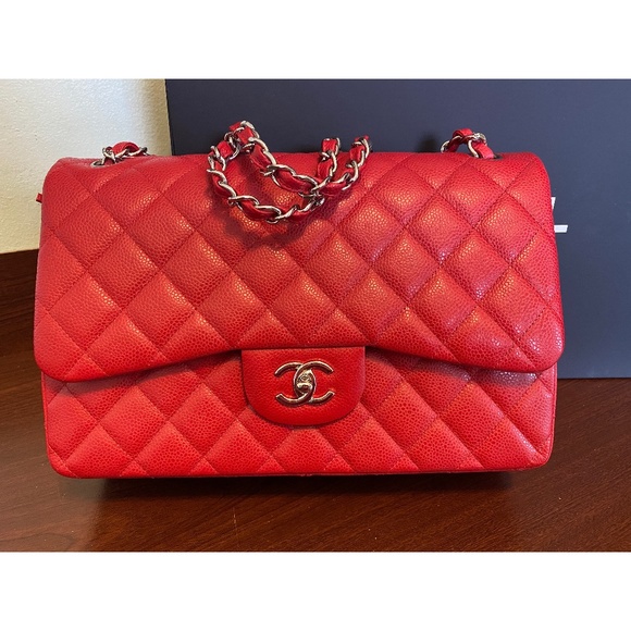WOW! BRAND NEW CHANEL RED CAVIAR JUMBO FLAP BAG - Picture 1 of 10